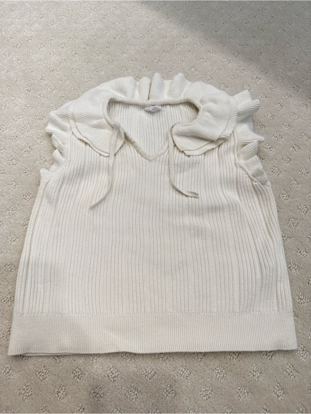 Jamie Kay 3Y Ivory Ribbed Ruffle Sleeveless Knit Top Cotton